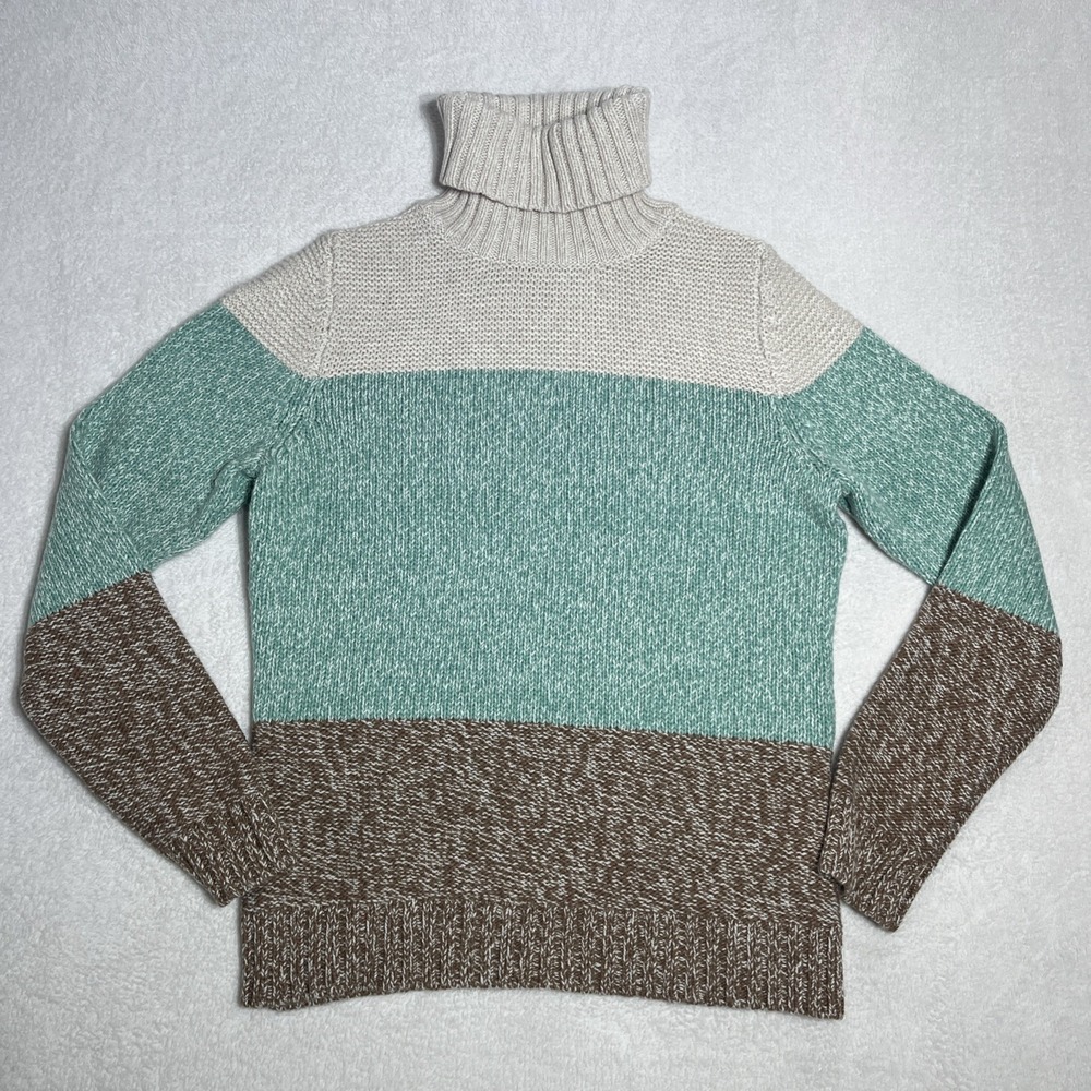 Boden Women's Sweater‎ 8 Colorblock Turtleneck Wool Blend Chunky Preppy